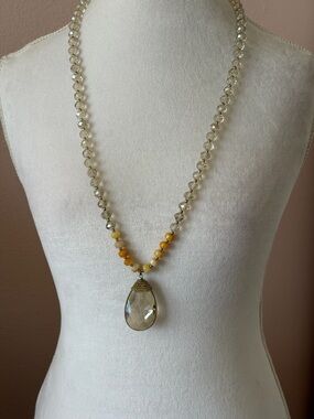 Champagne Crystal Teardrop Pendant Necklace –Beaded Statement